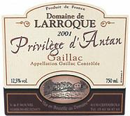 DOM. DE LARROQUE Privilège d'Antan  2001