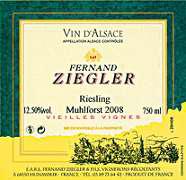 Fernand Ziegler Muhlforst Vieilles Vignes  2008