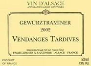 PREISS ZIMMER Vendanges tardives  2002