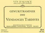 PREISS ZIMMER Vendanges tardives  2002