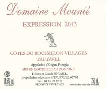 Vin rouge Domaine Mounié Tautavel Expression 2013 - Côtes-du-roussillon-villages